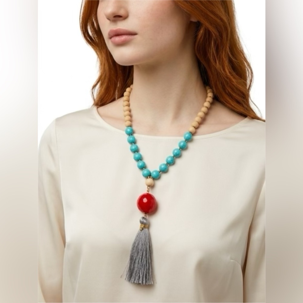 SOUTHWESTERN NECKLACE WITH GLASS/STONE BEAD AND TASSEL